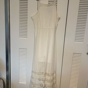 Torrid off-white satin and lace halter maxi dress